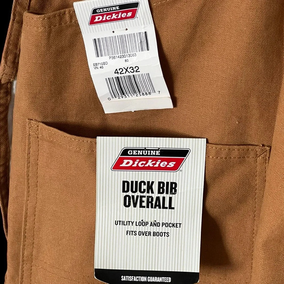 Dickies Duck Bib Overalls Brown 42x32 NEW EB710BD Men’s Coveralls Utility NWT - Picture 4 of 7
